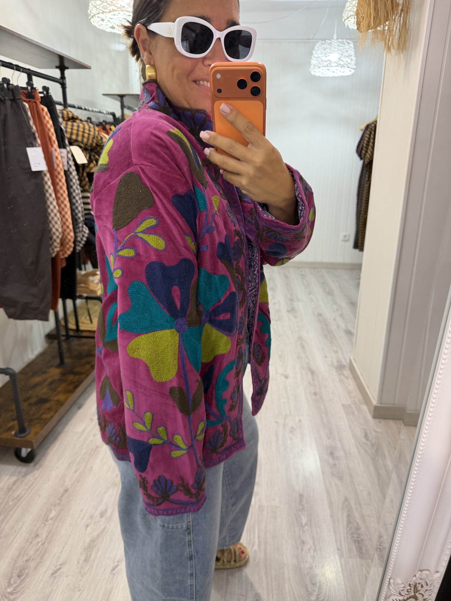 Chaqueta Suzani terciopelo Fucsia
