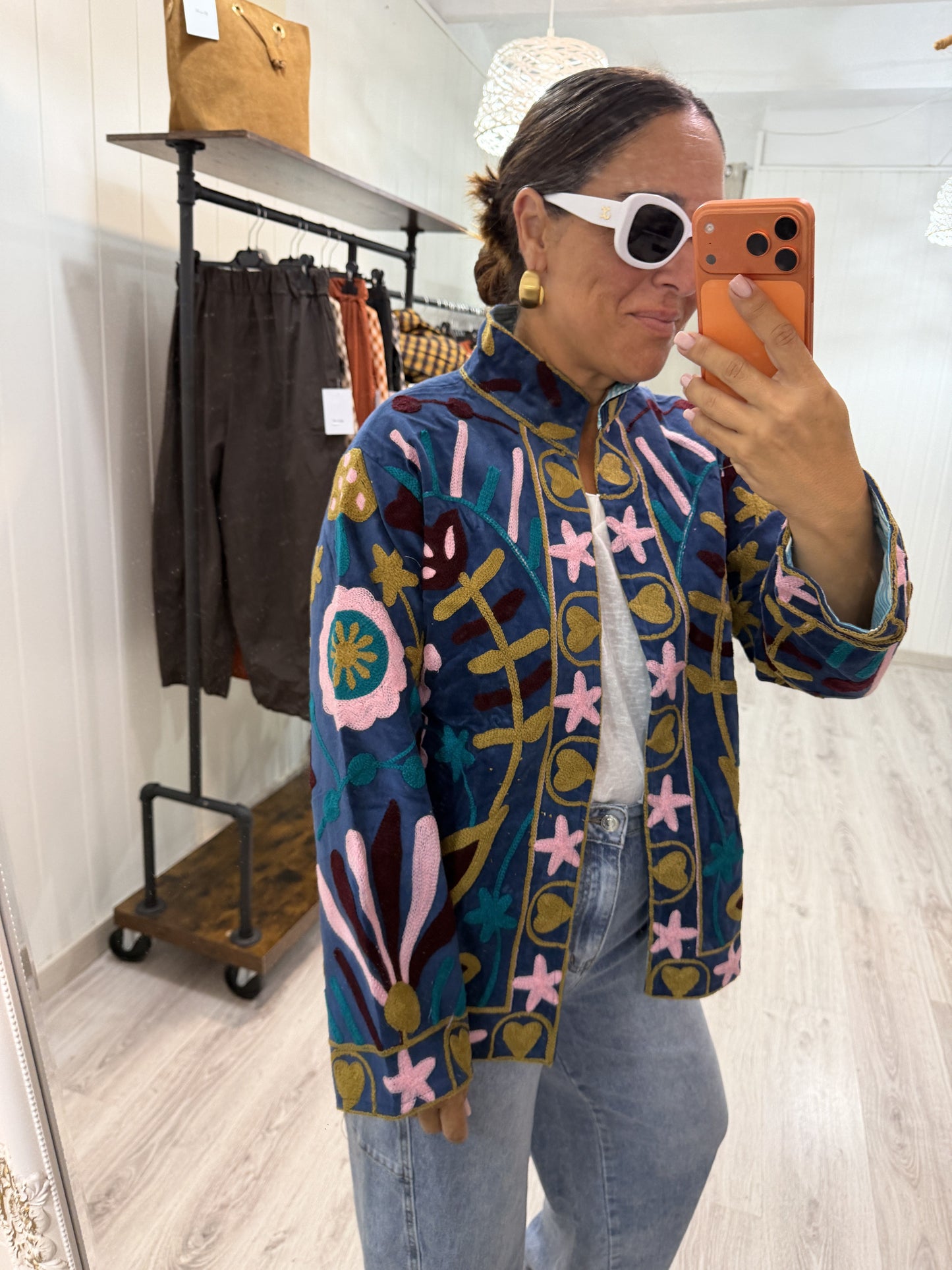 Chaqueta Suzani terciopelo Petróleo, rosa y burdeos