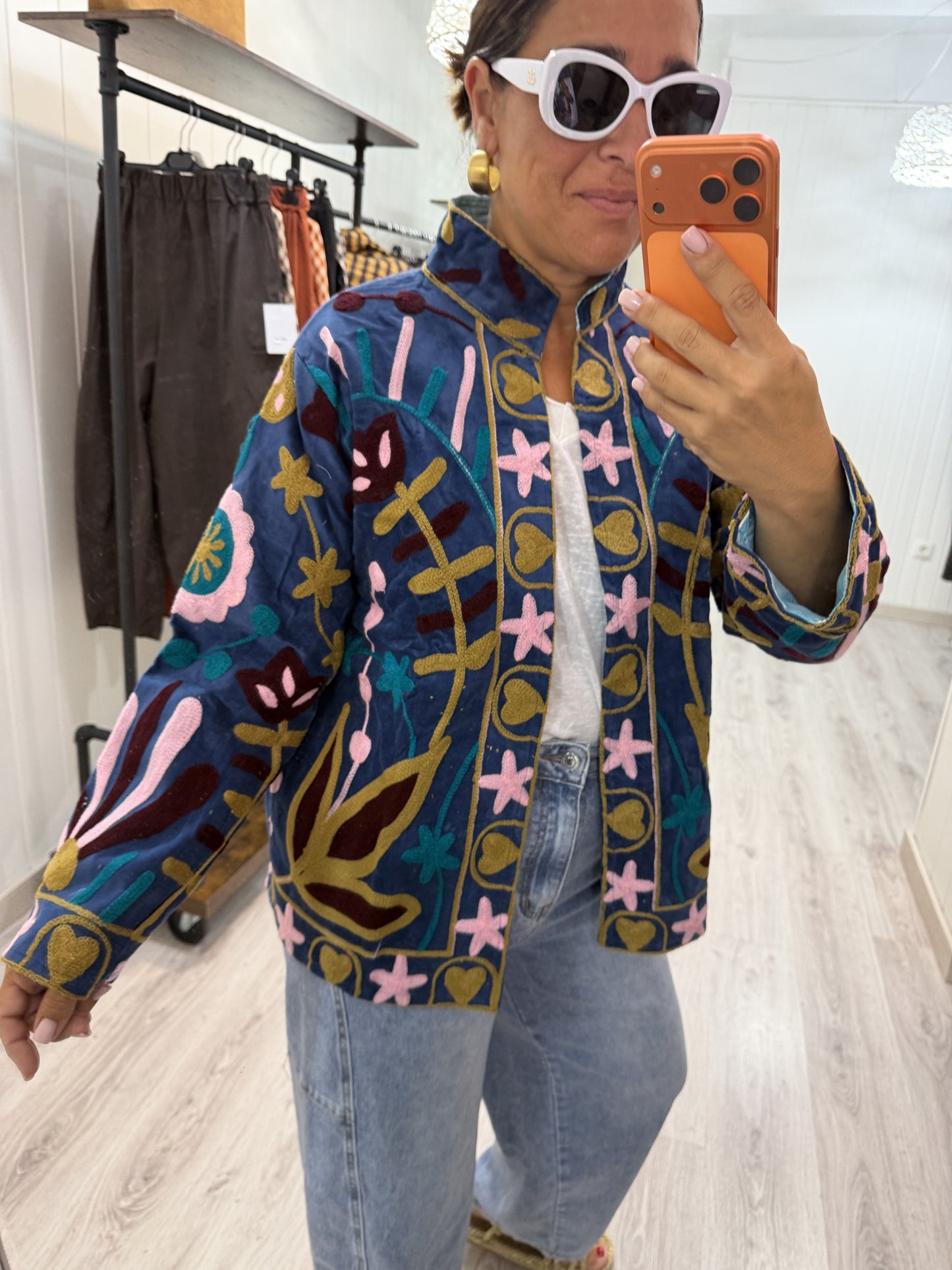 Chaqueta Suzani terciopelo Petróleo, rosa y burdeos