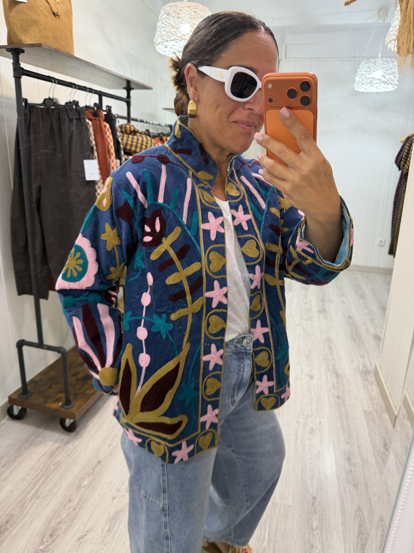 Chaqueta Suzani terciopelo Petróleo, rosa y burdeos