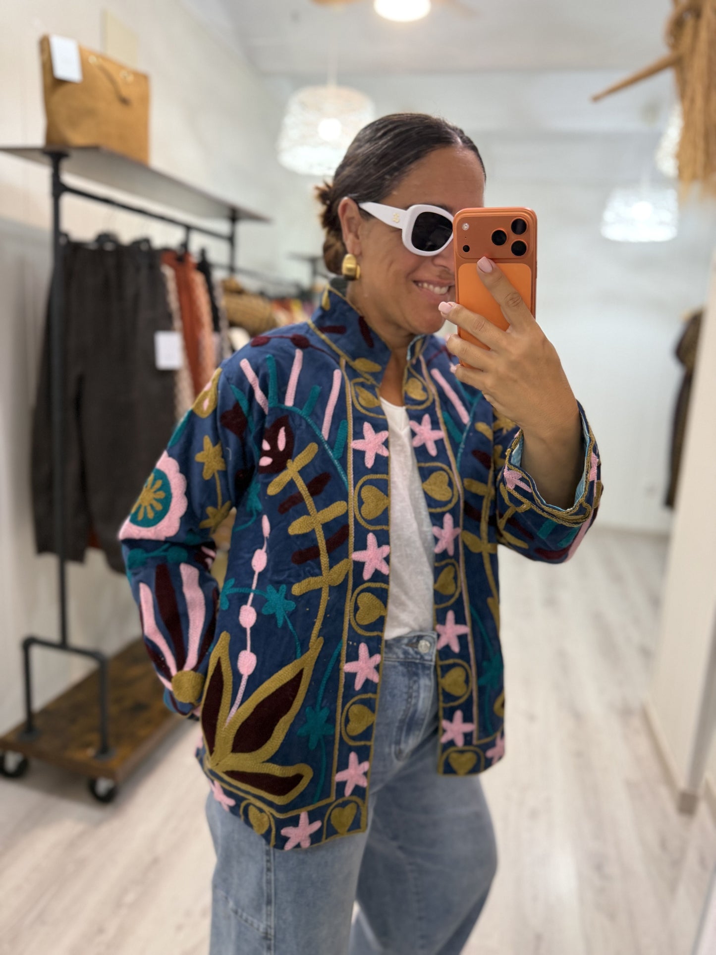 Chaqueta Suzani terciopelo Petróleo, rosa y burdeos