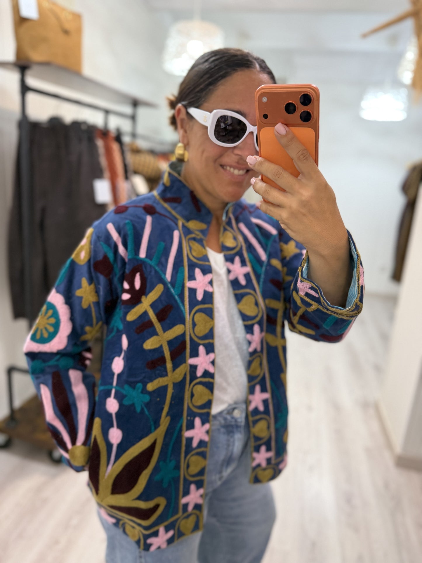 Chaqueta Suzani terciopelo Petróleo, rosa y burdeos