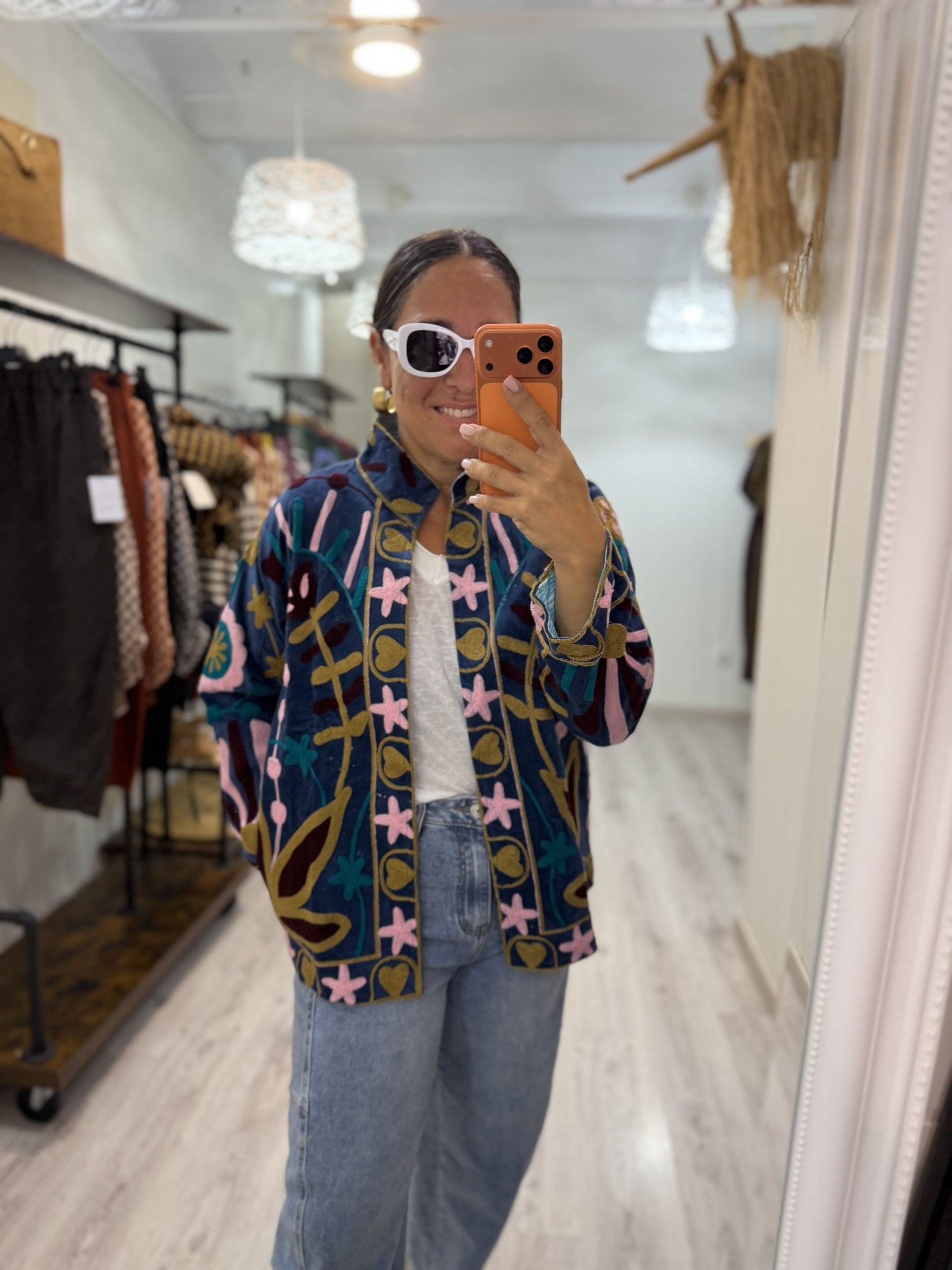Chaqueta Suzani terciopelo Petróleo, rosa y burdeos