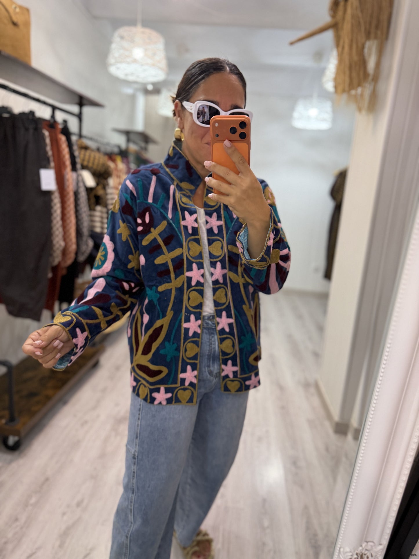 Chaqueta Suzani terciopelo Petróleo, rosa y burdeos