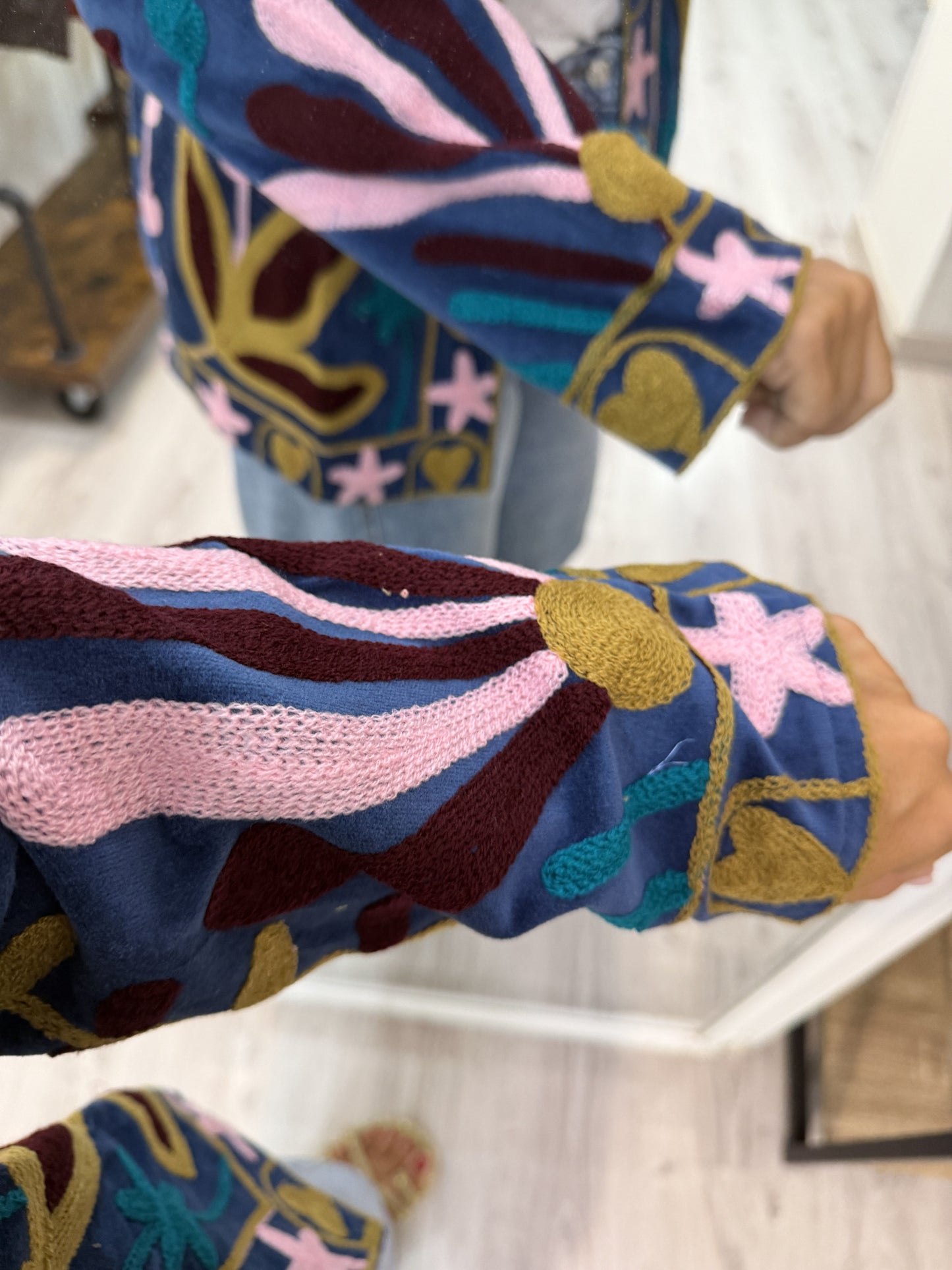 Chaqueta Suzani terciopelo Petróleo, rosa y burdeos