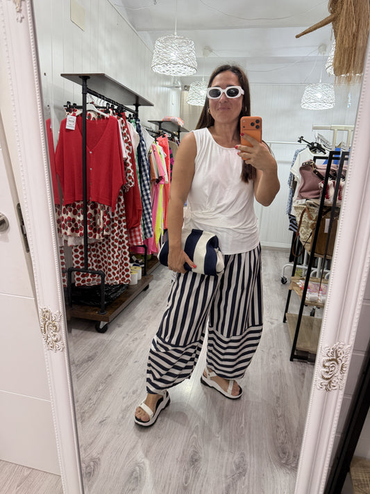 Bolso mano y bandolera Rayas marino y blanco