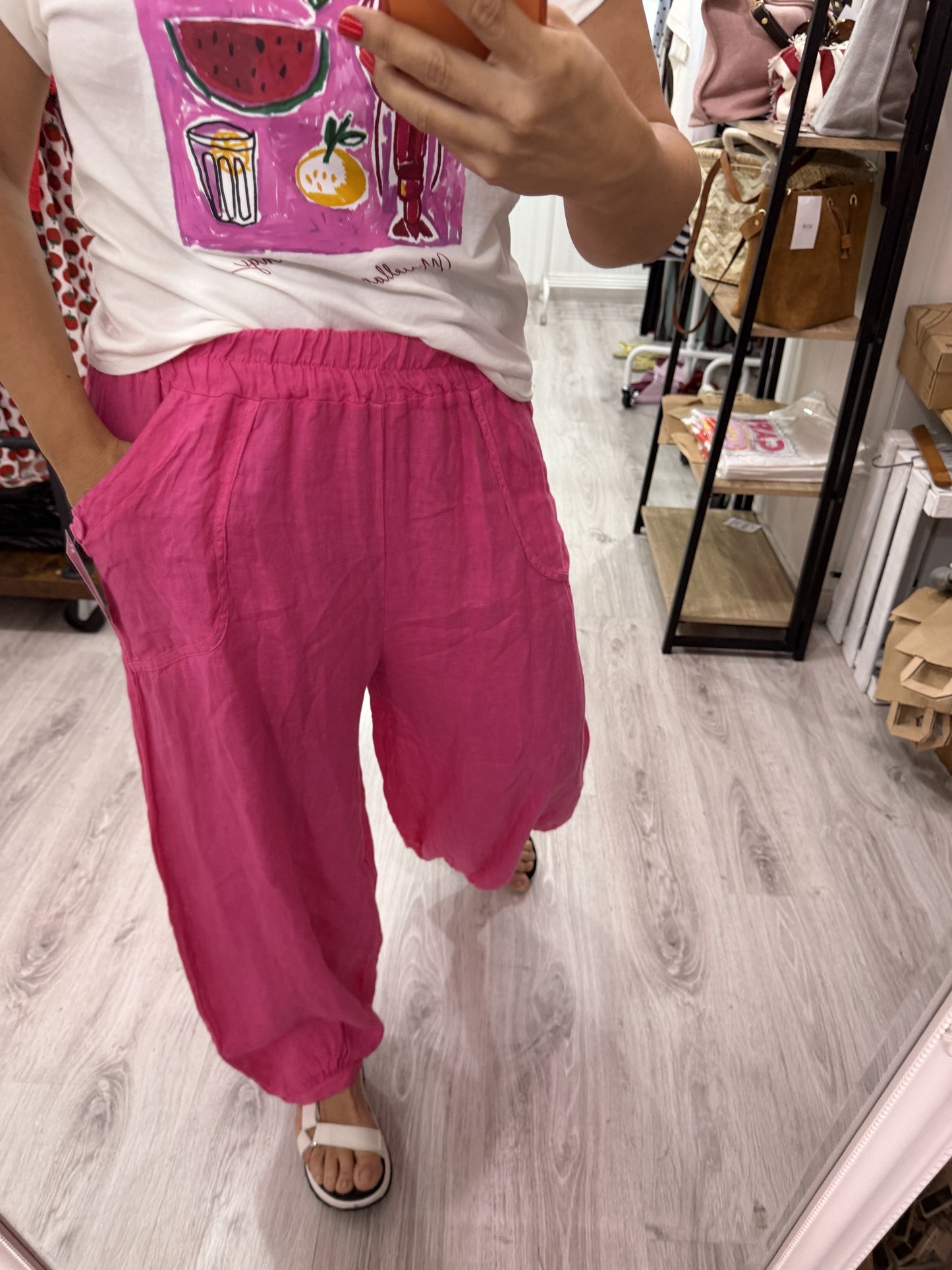 Pantalón Lino Botoncitos fucsia