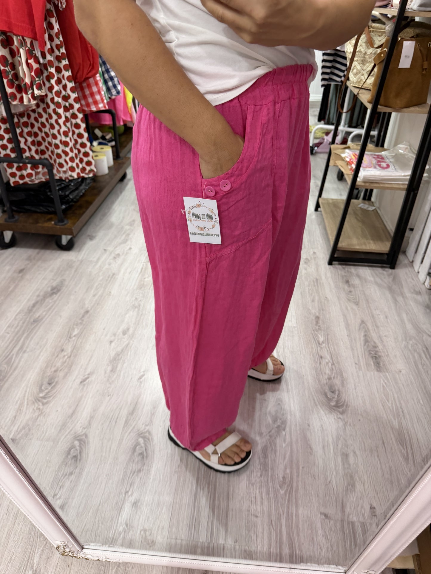 Pantalón Lino Botoncitos fucsia