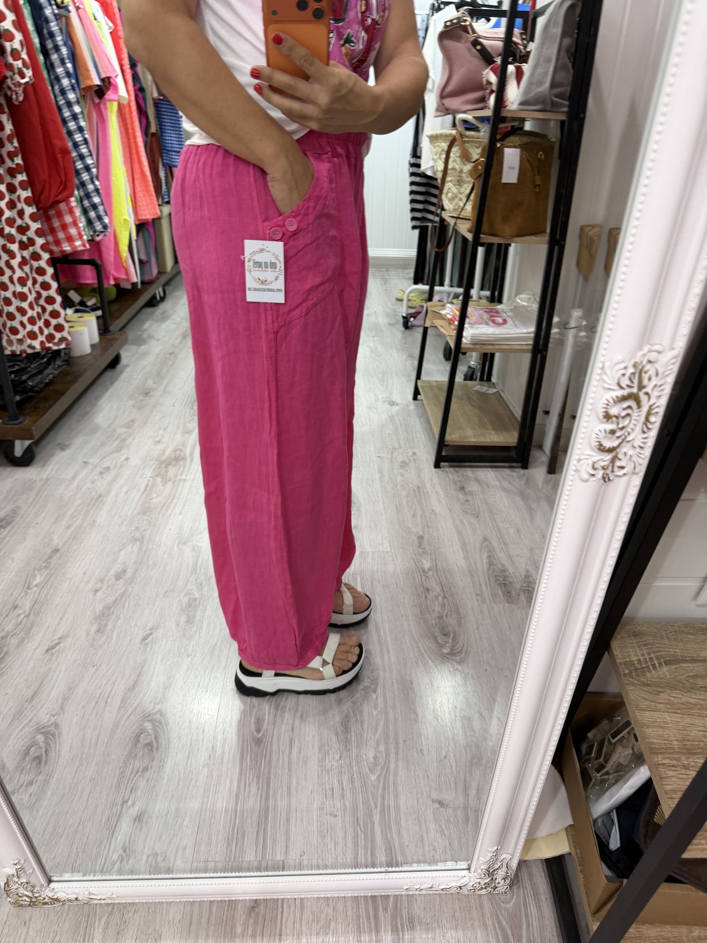 Pantalón Lino Botoncitos fucsia