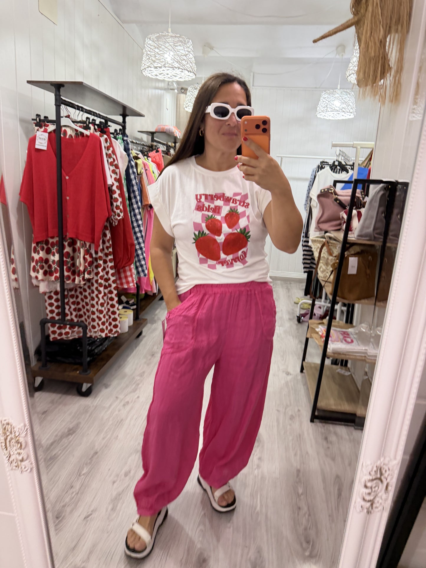 Pantalón Lino Botoncitos fucsia