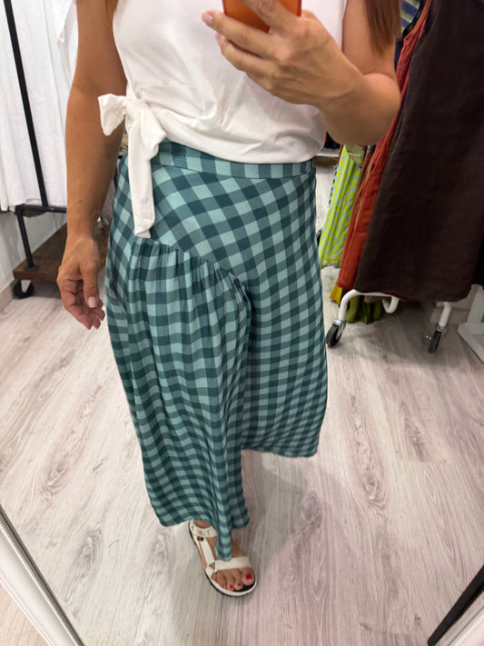 Falda Vichy contrastes mint y petróleo