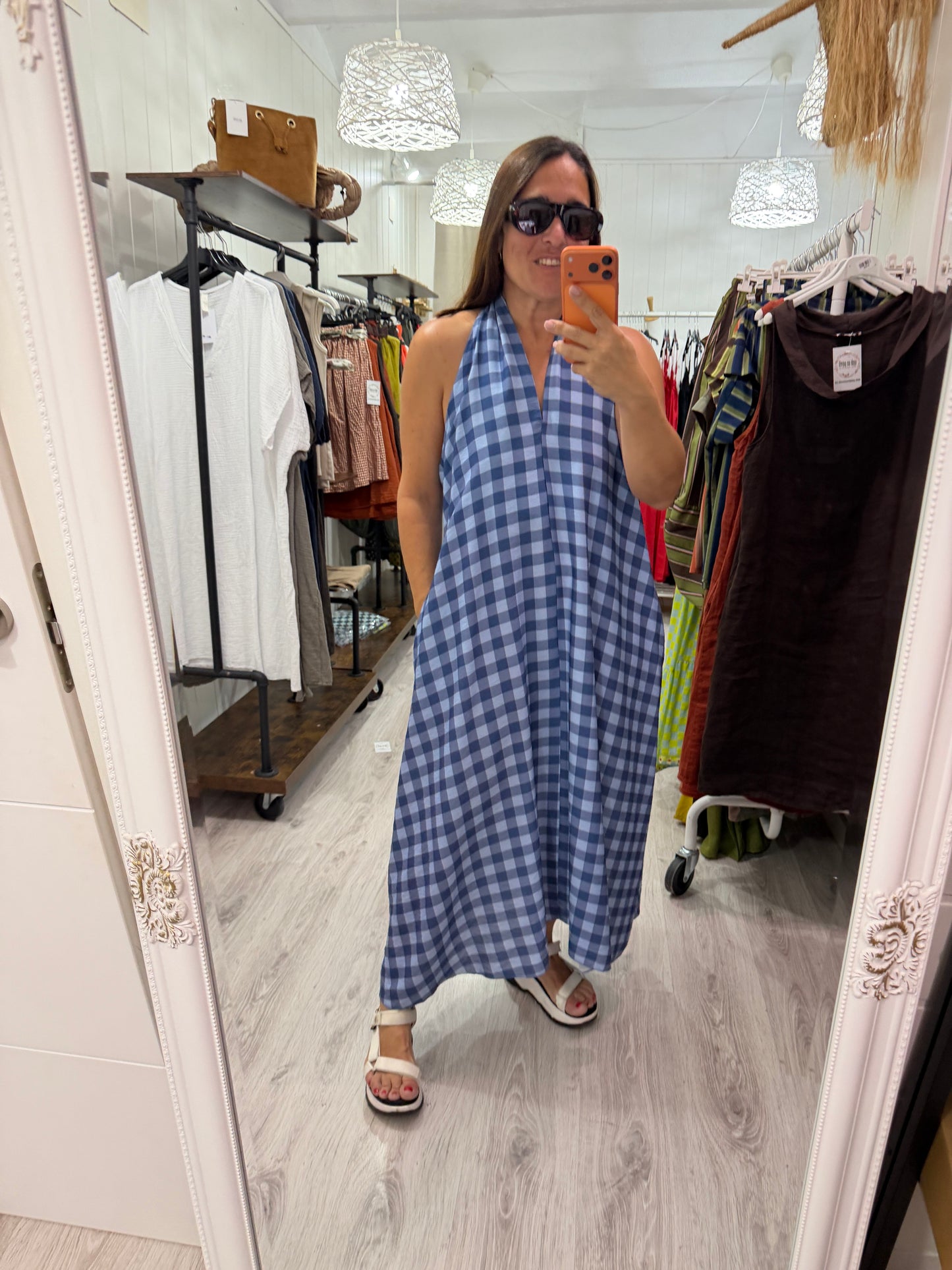 Vestido Vichy contrastes azules