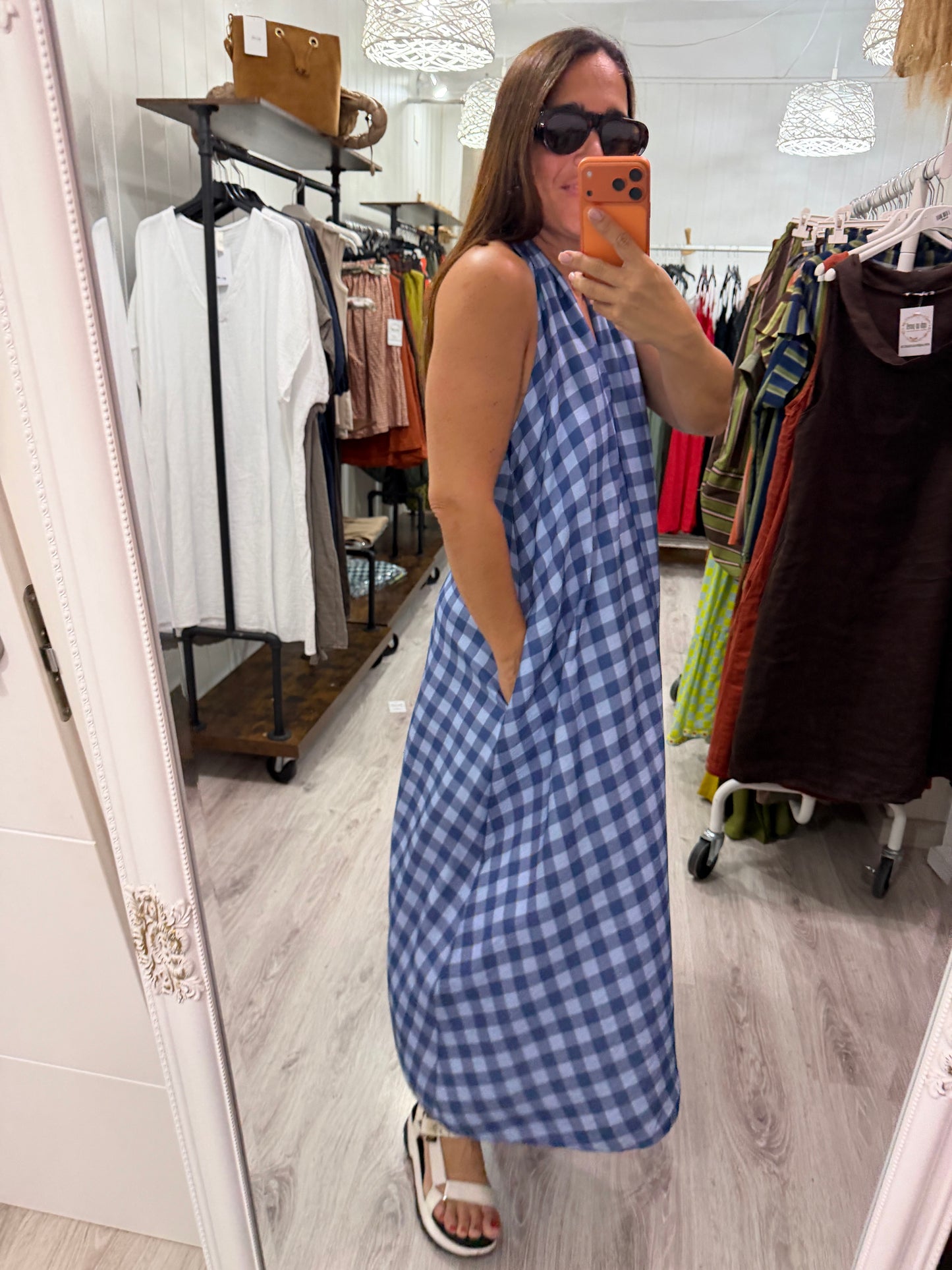 Vestido Vichy contrastes azules