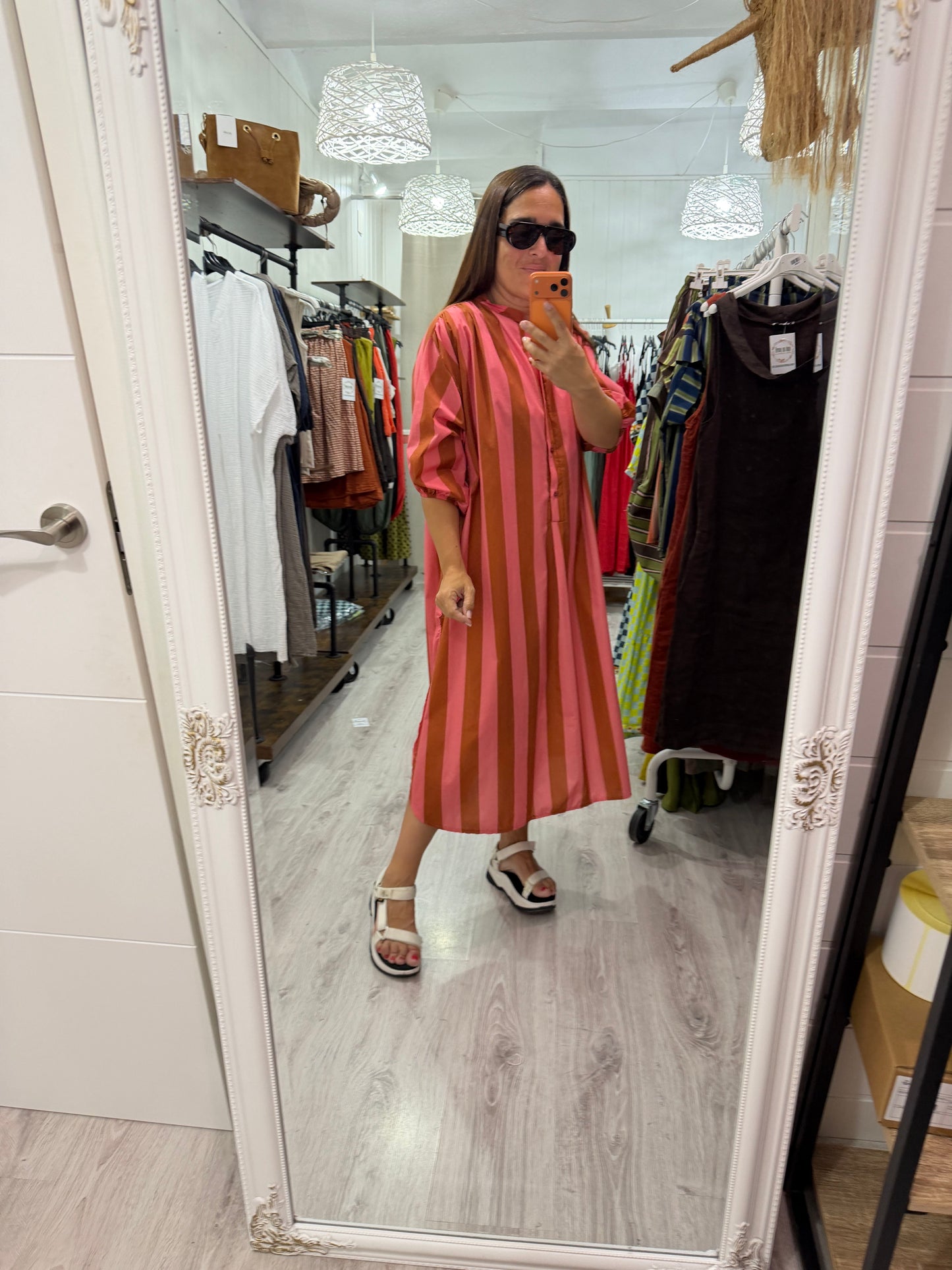 Kaftan Florencia rosa y camel