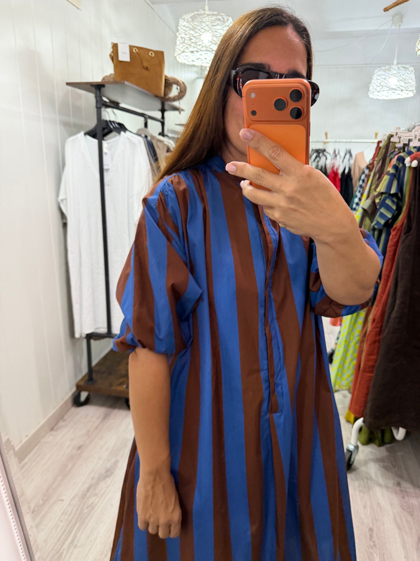 Kaftan Florencia azul y chocolate