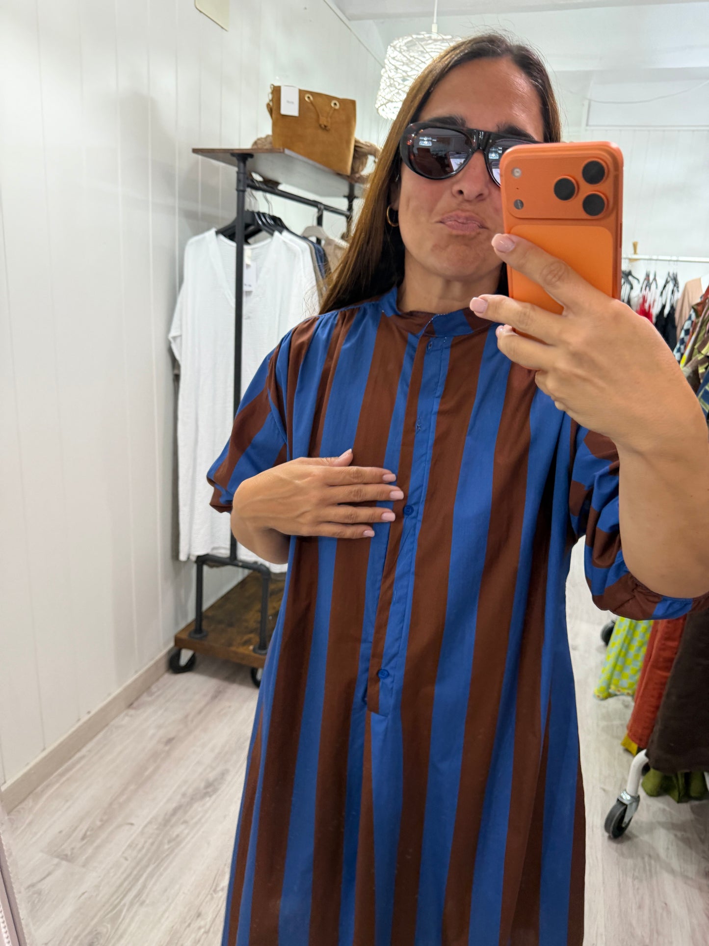 Kaftan Florencia azul y chocolate