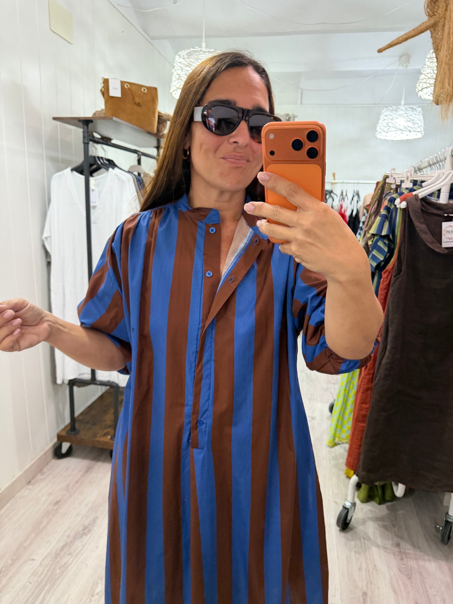 Kaftan Florencia azul y chocolate