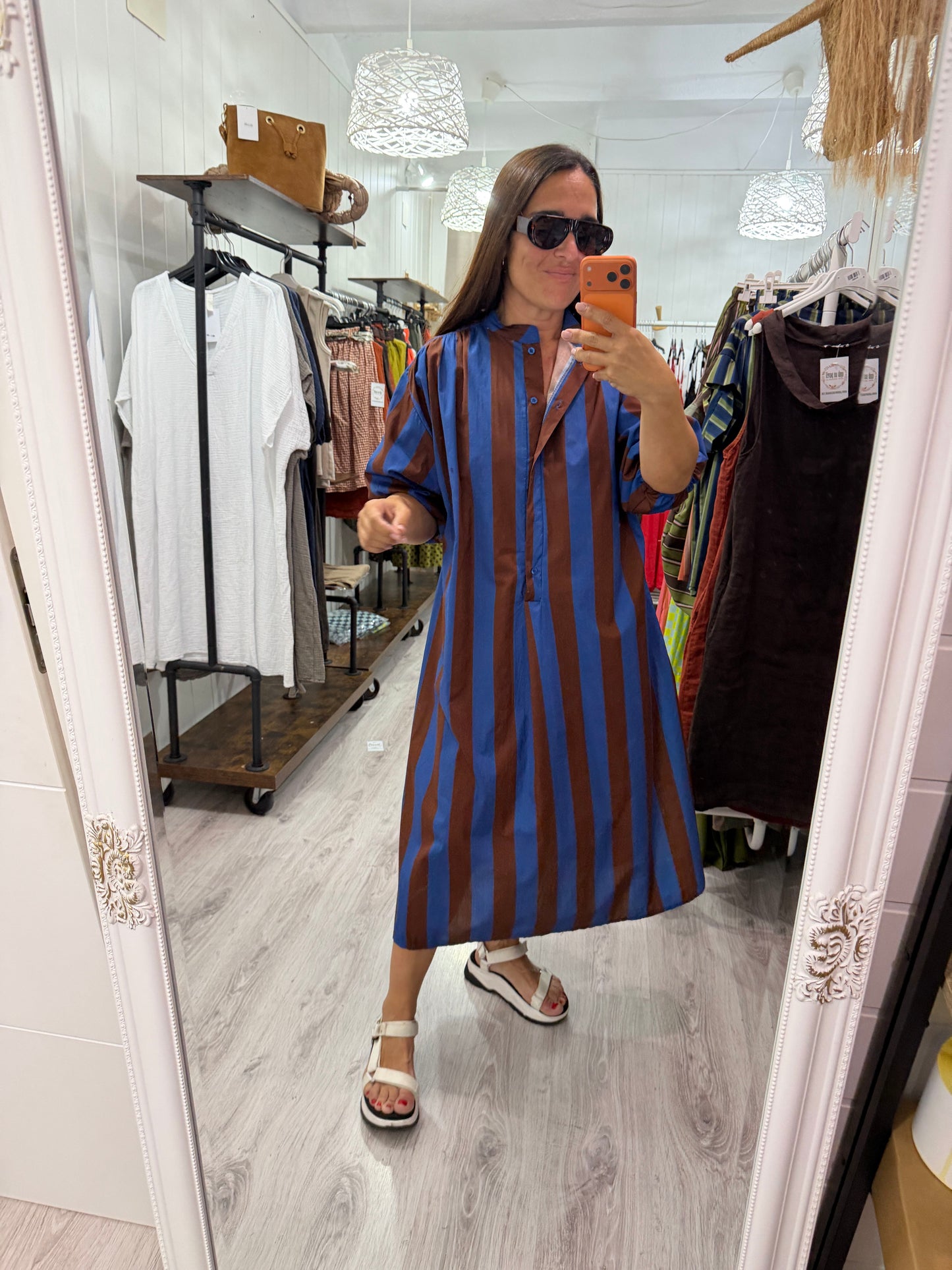 Kaftan Florencia azul y chocolate