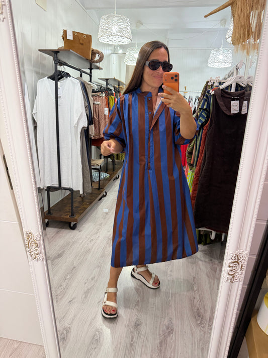 Kaftan Florencia azul y chocolate