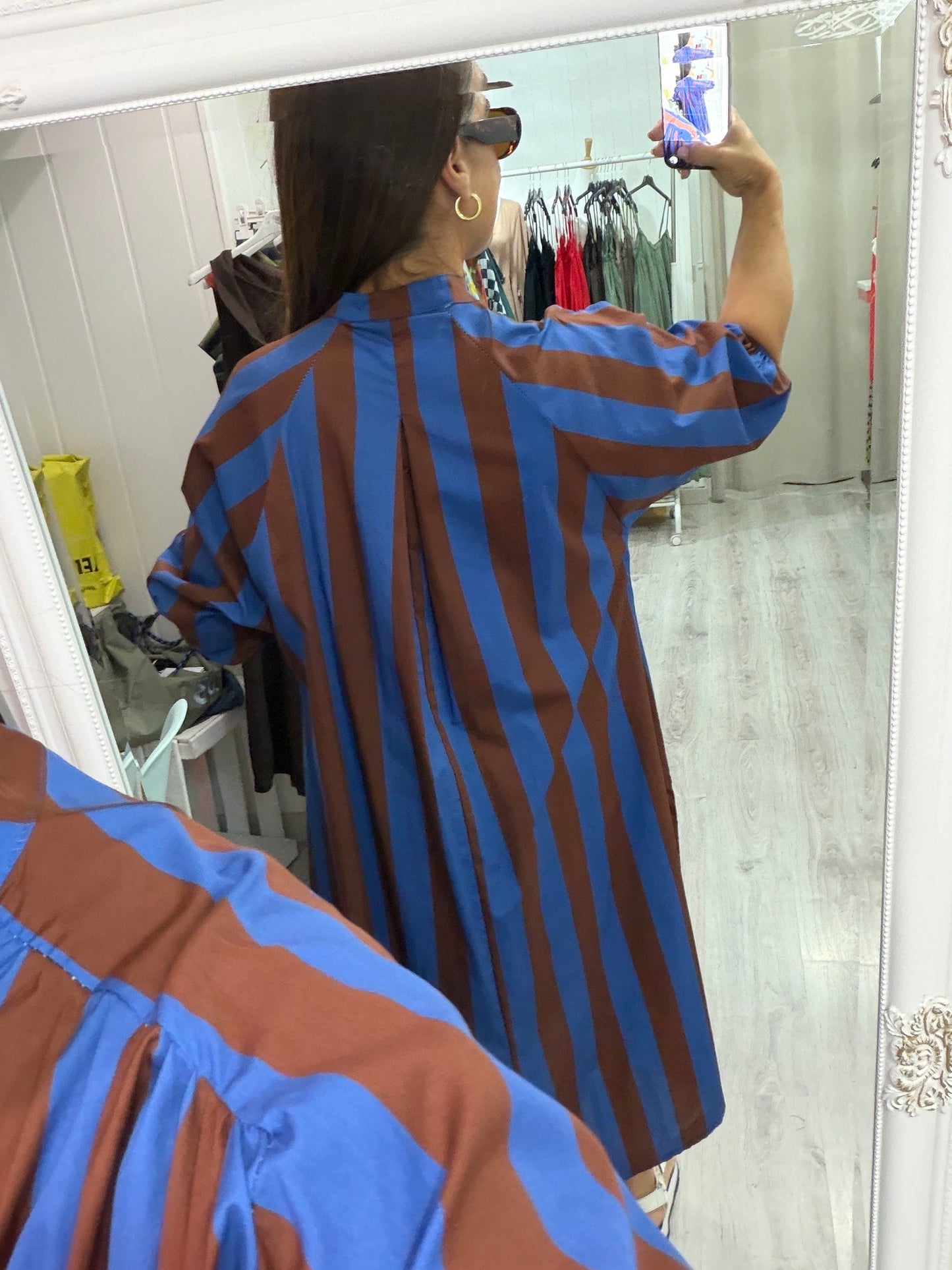 Kaftan Florencia azul y chocolate