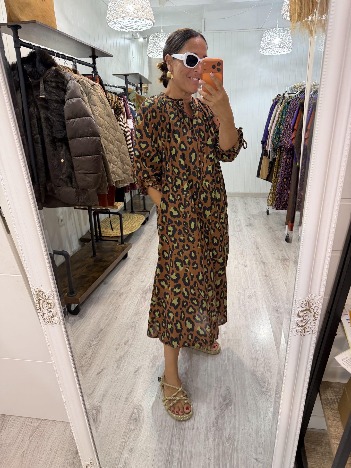 Vestido Leopardo contrastes camel