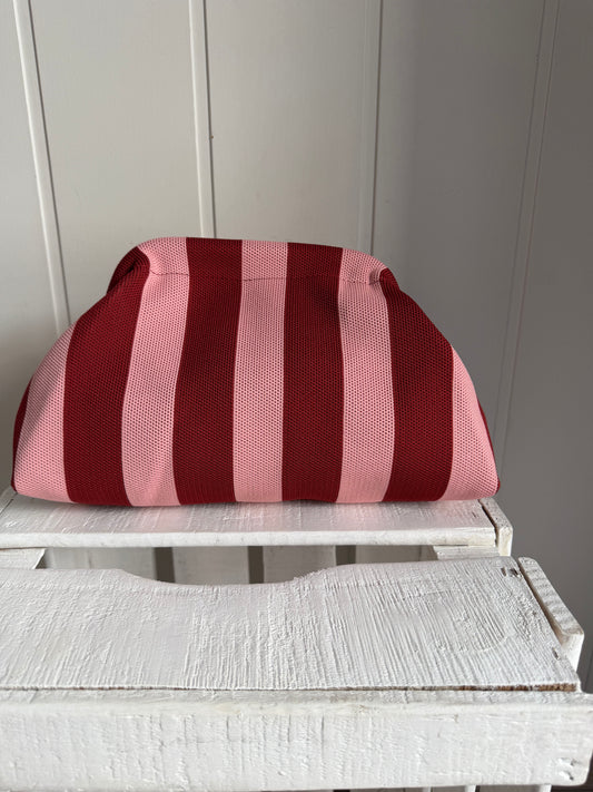 Bolso mano y bandolera Rayas burdeos y rosa