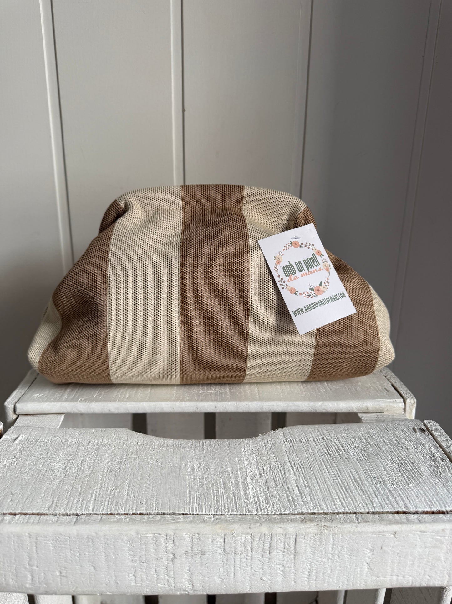 Bolso mano y bandolera Rayas marfil y beige