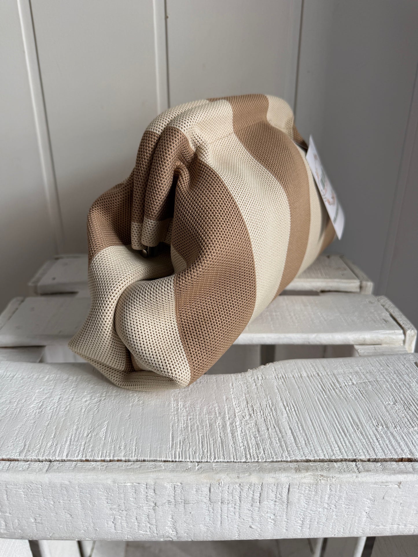 Bolso mano y bandolera Rayas marfil y beige