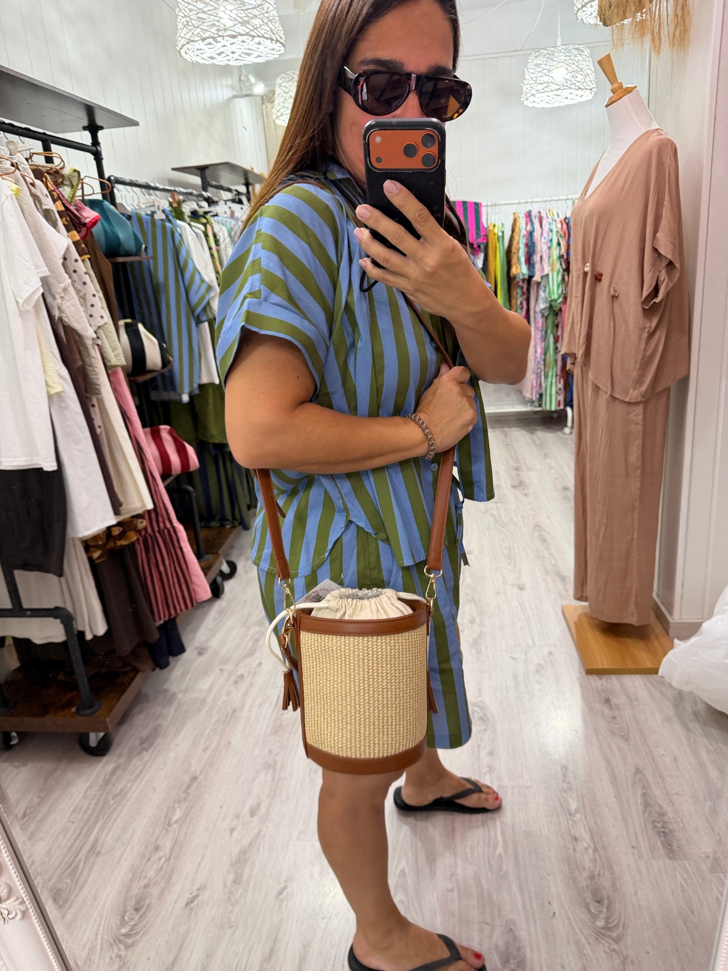 Bolso bombonera natural y ecopiel