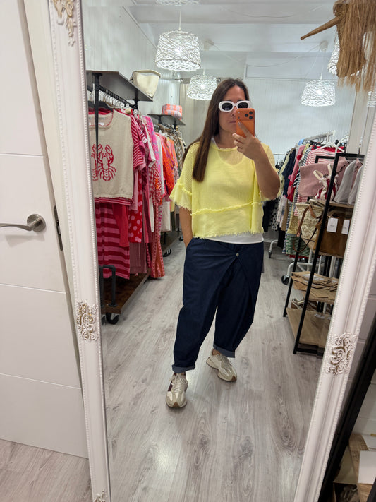 Camiseta Rejilla doble amarillo · incluye básica tirantes blanca