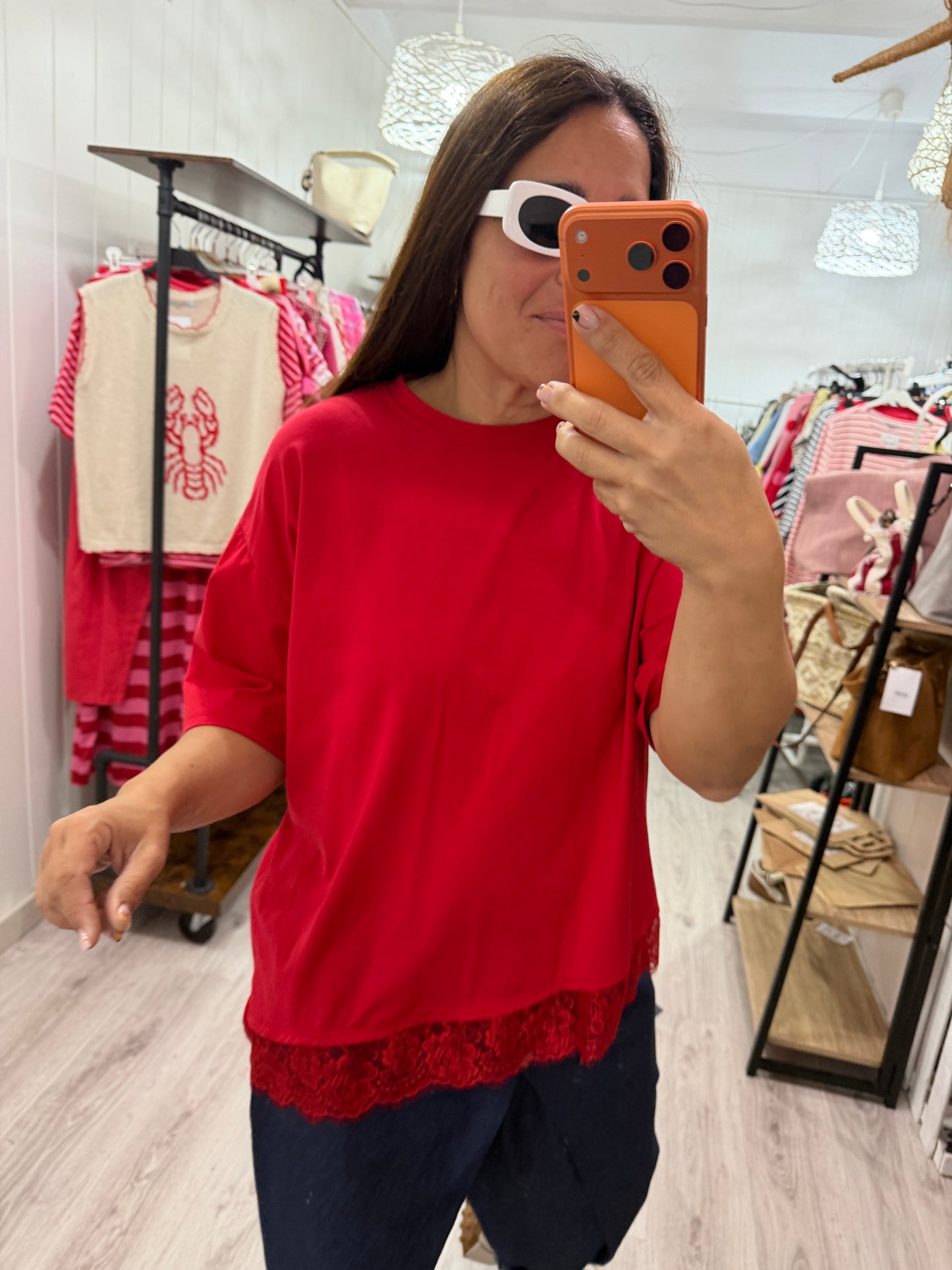 Camiseta puntilla irregular rojo