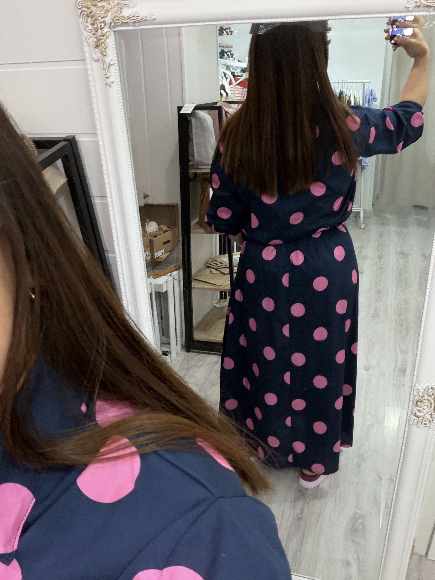 Camisa Caetana topos azul y fucsia