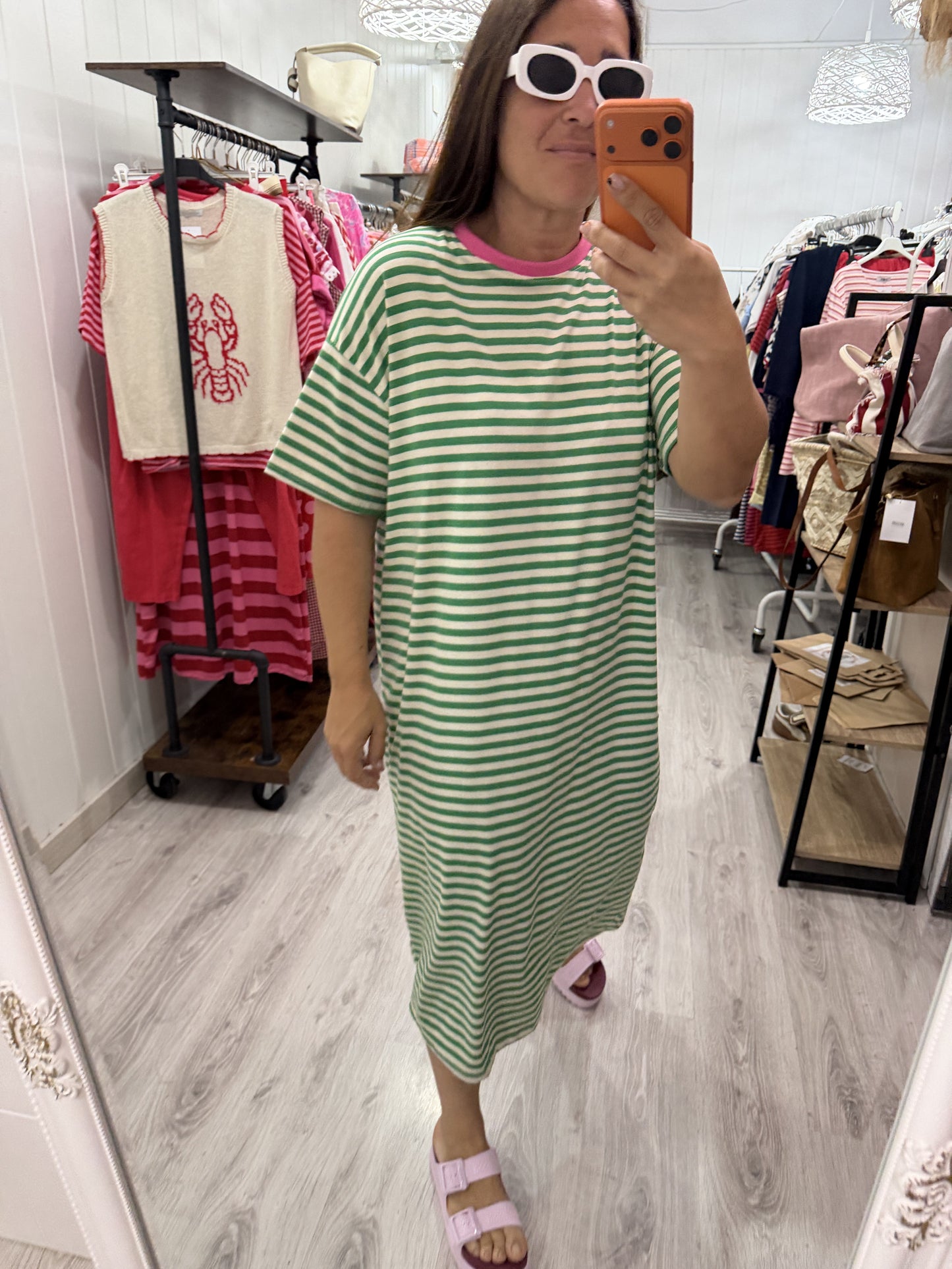 Vestido Funchal rayas verde y fucsia
