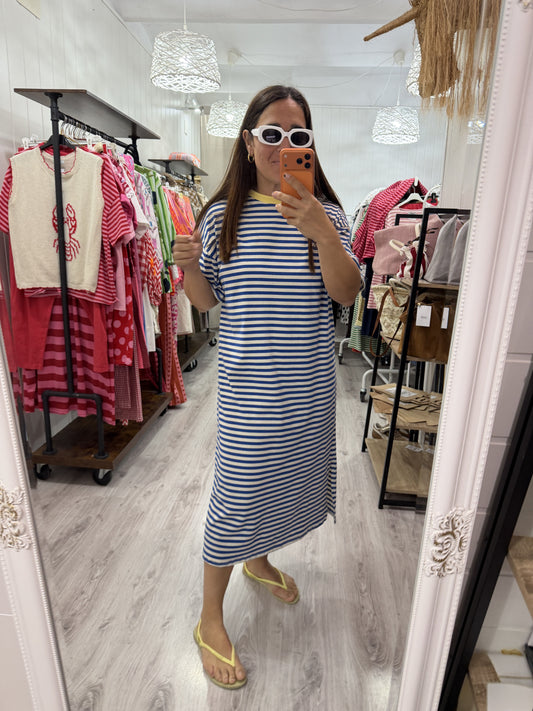 Vestido Funchal rayas azul y amarillo
