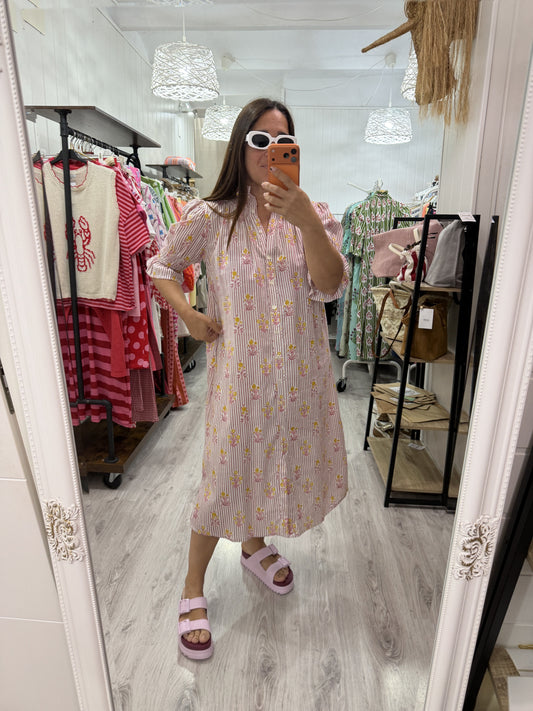 Vestido Sira largo · Milrayas rosa y margaritas