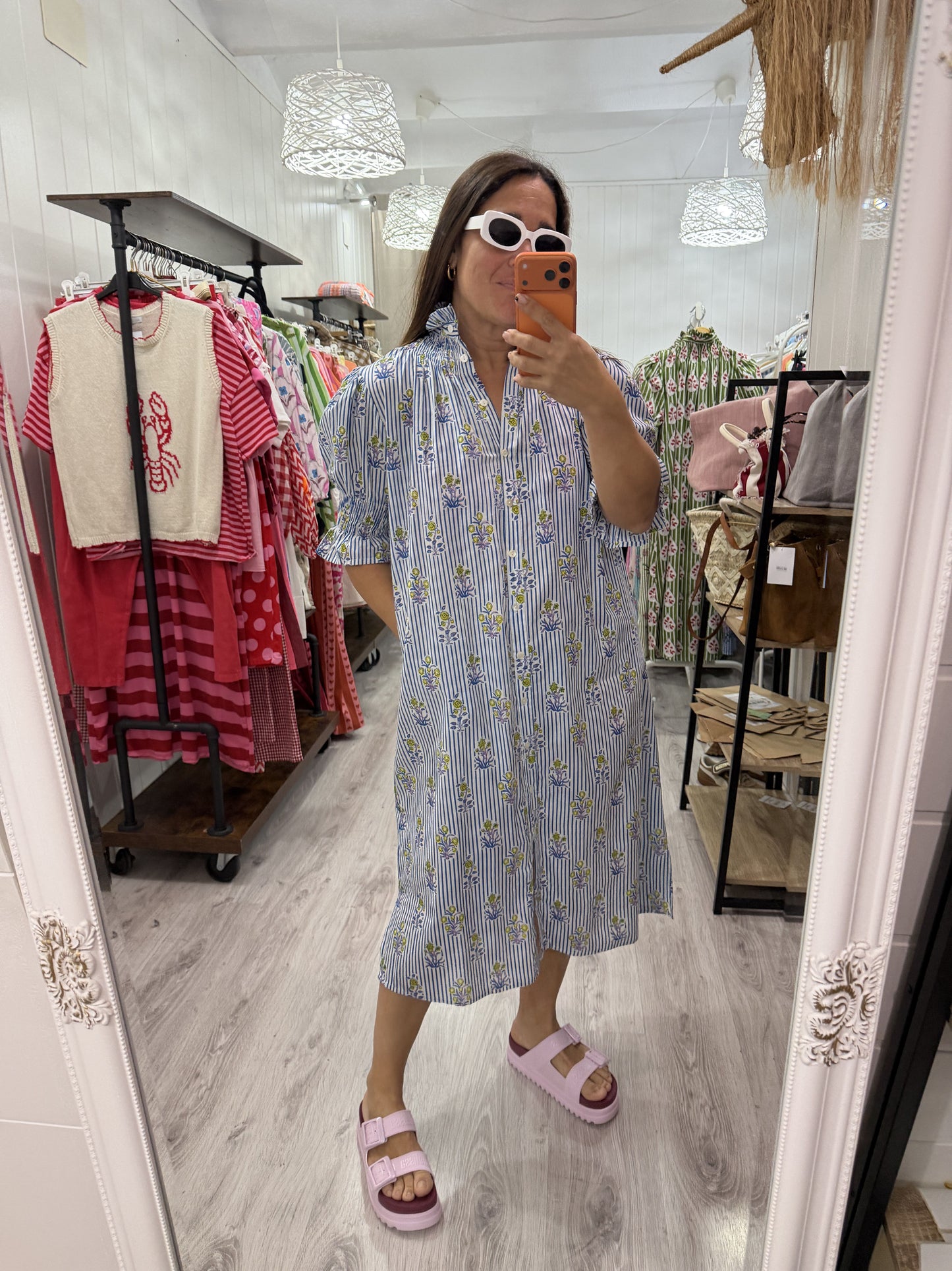 Vestido Sira largo · Milrayas azul y margaritas