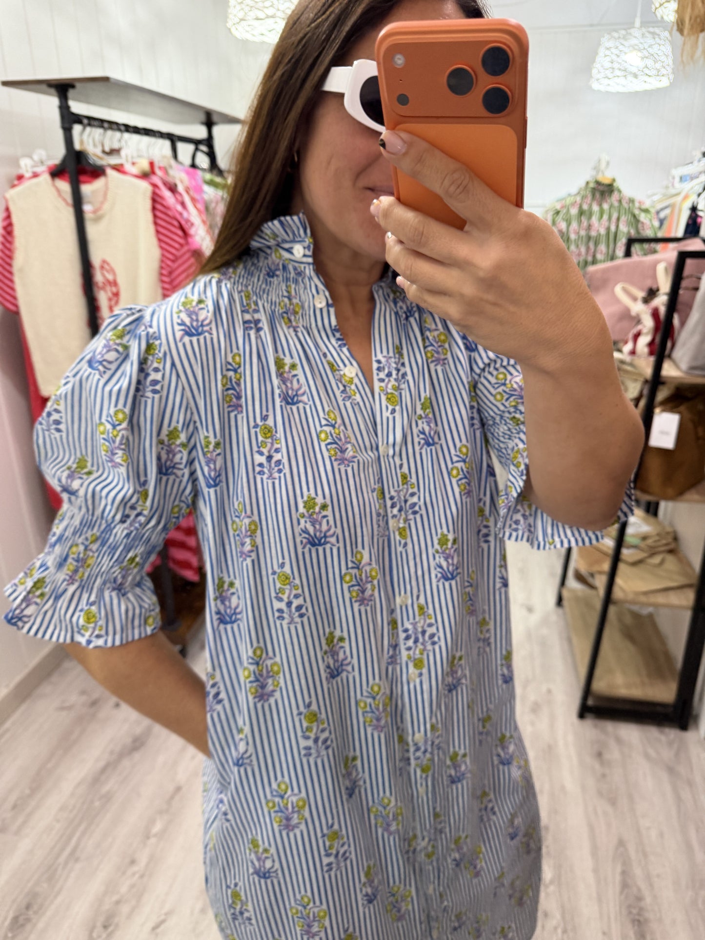 Vestido Sira largo · Milrayas azul y margaritas