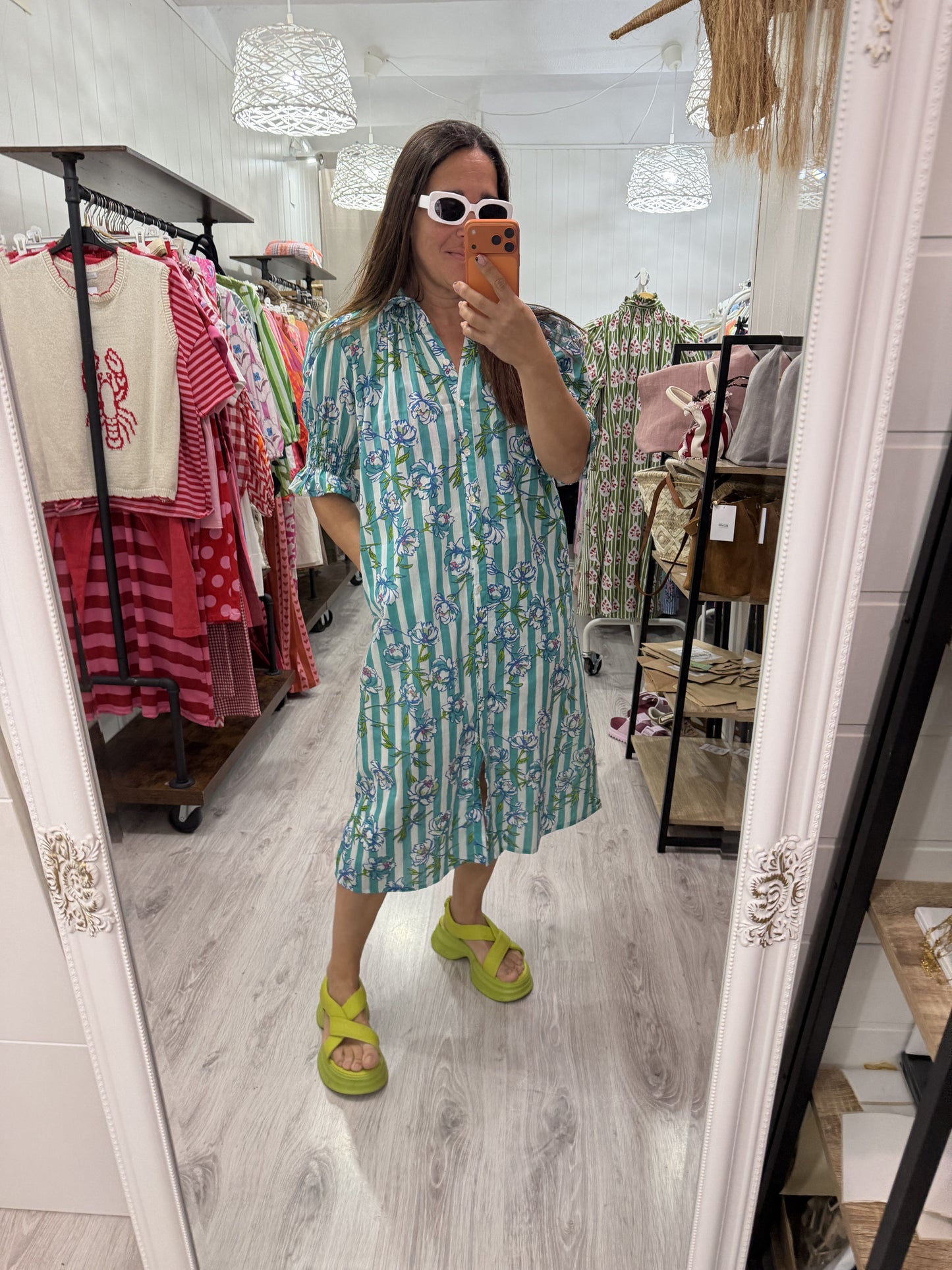 Vestido Sira largo · Turquesa peonías