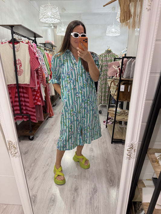 Vestido Sira largo · Turquesa peonías
