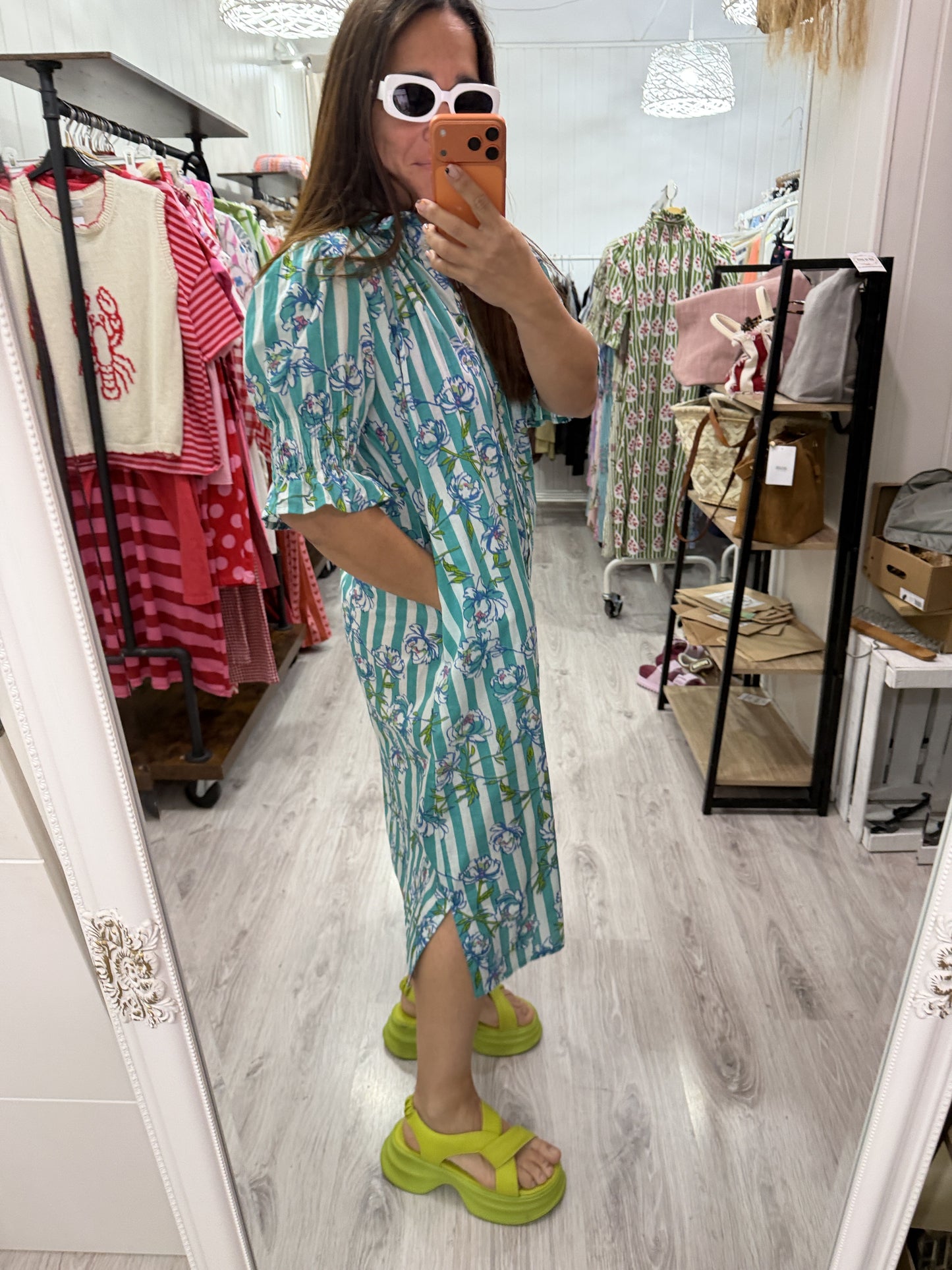 Vestido Sira largo · Turquesa peonías