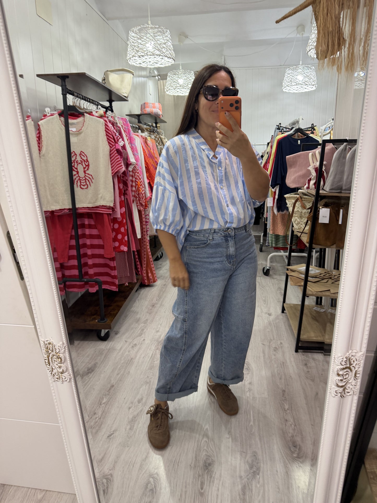 Blusa Marisa rayas cielo y blanco
