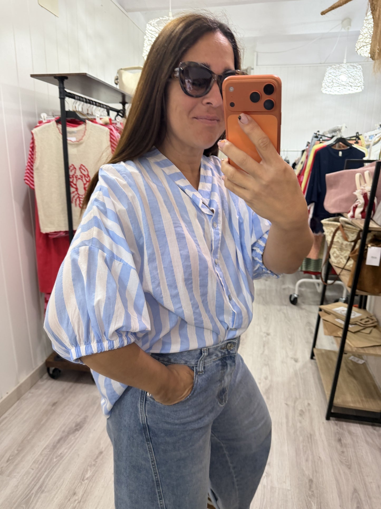 Blusa Marisa rayas cielo y blanco