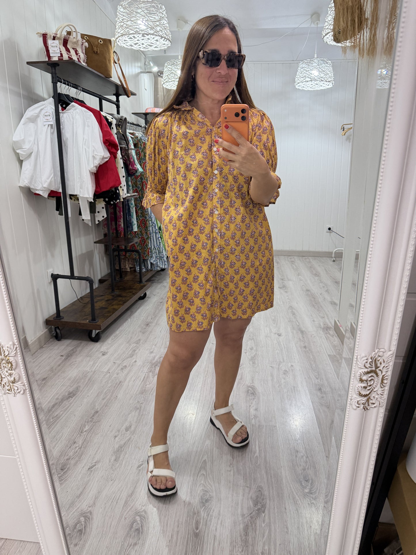 Vestido Sira corto · mostaza