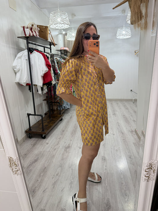 Vestido Sira corto · mostaza
