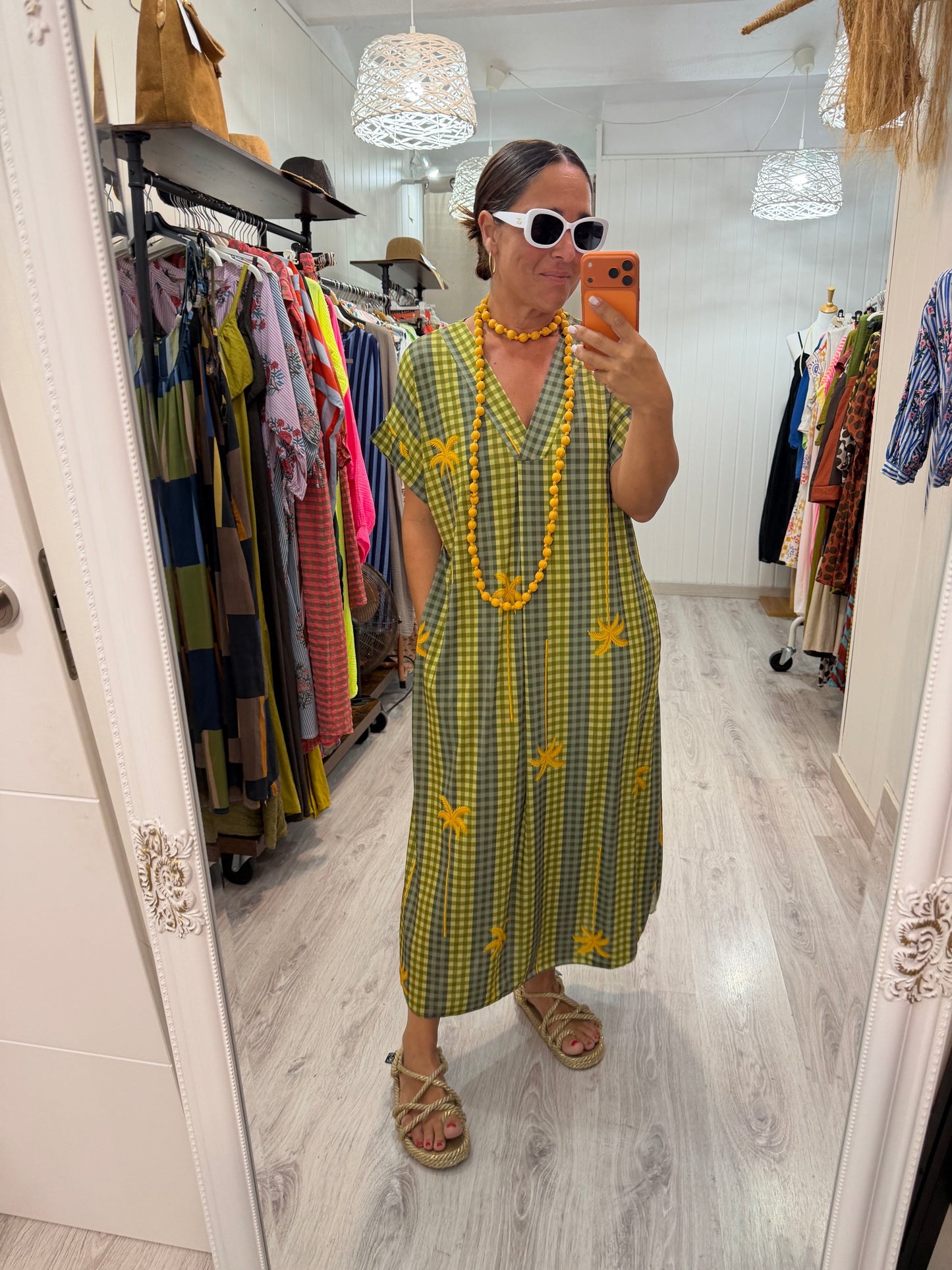 Kaftan Palmeras vichy licra fría Verdes