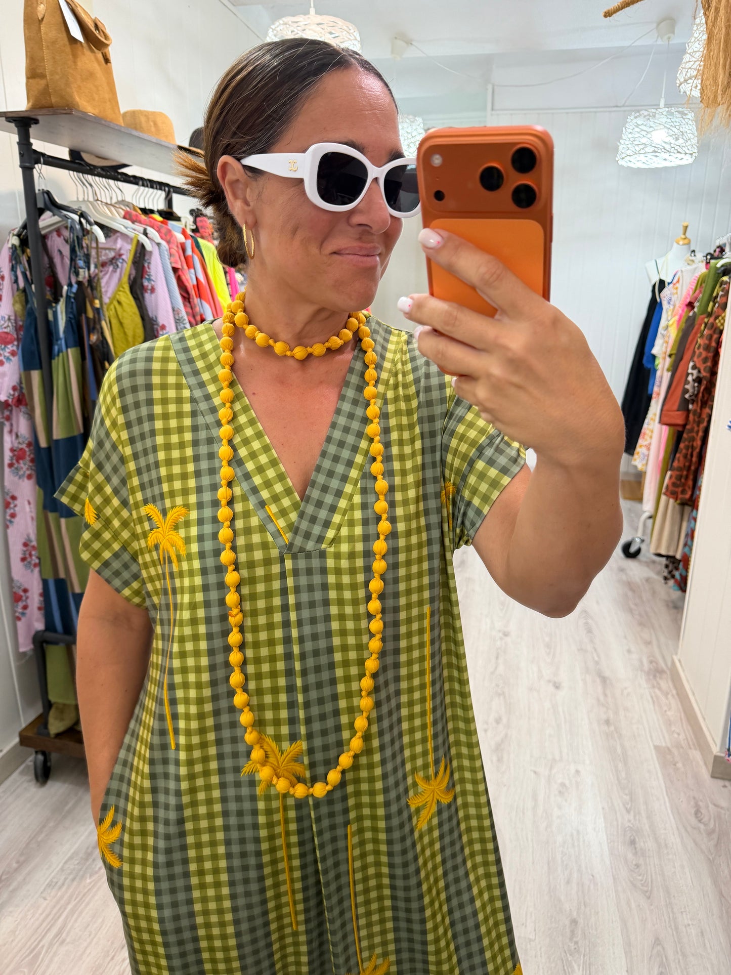 Kaftan Palmeras vichy licra fría Verdes
