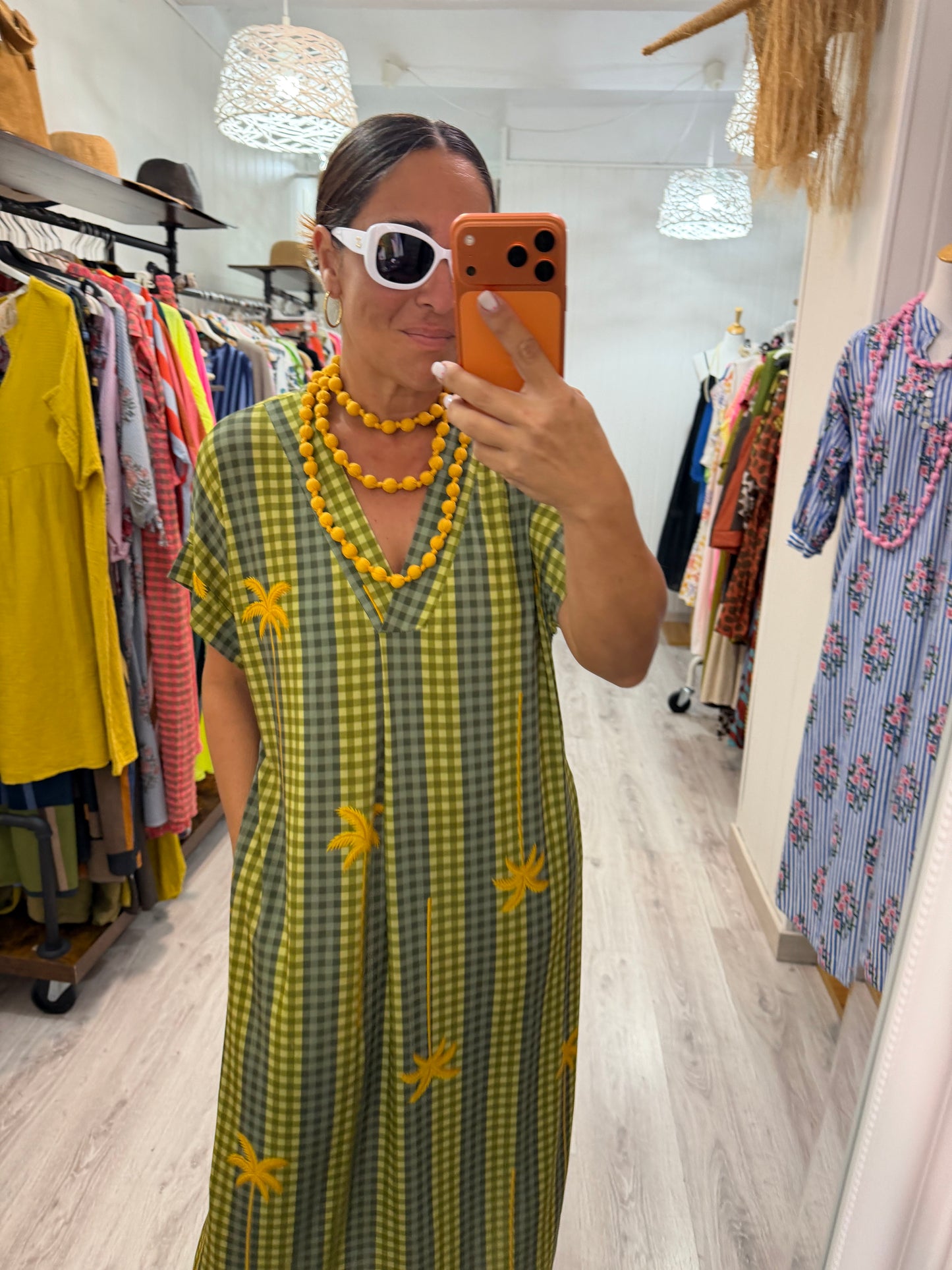 Kaftan Palmeras vichy licra fría Verdes