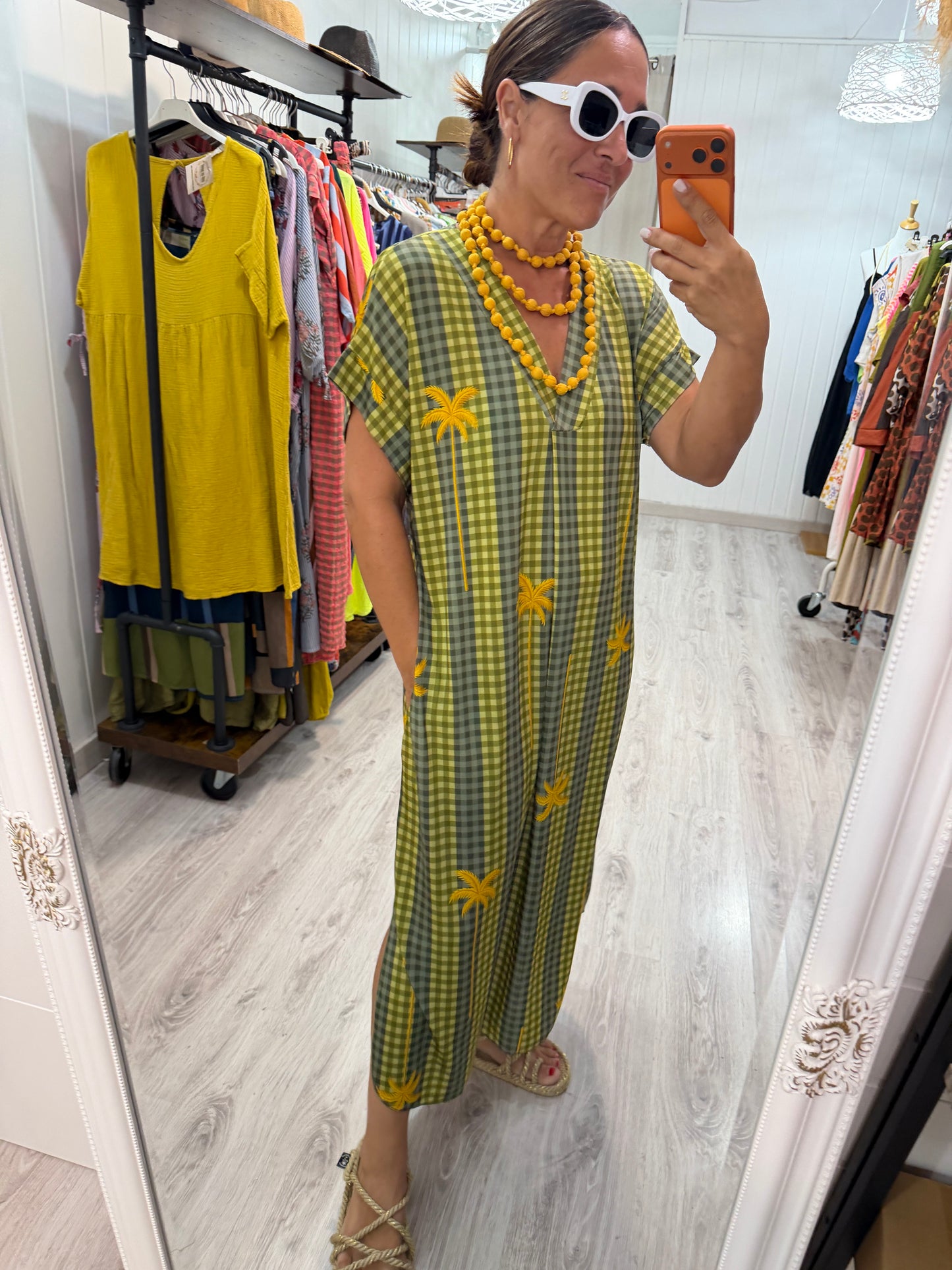 Kaftan Palmeras vichy licra fría Verdes