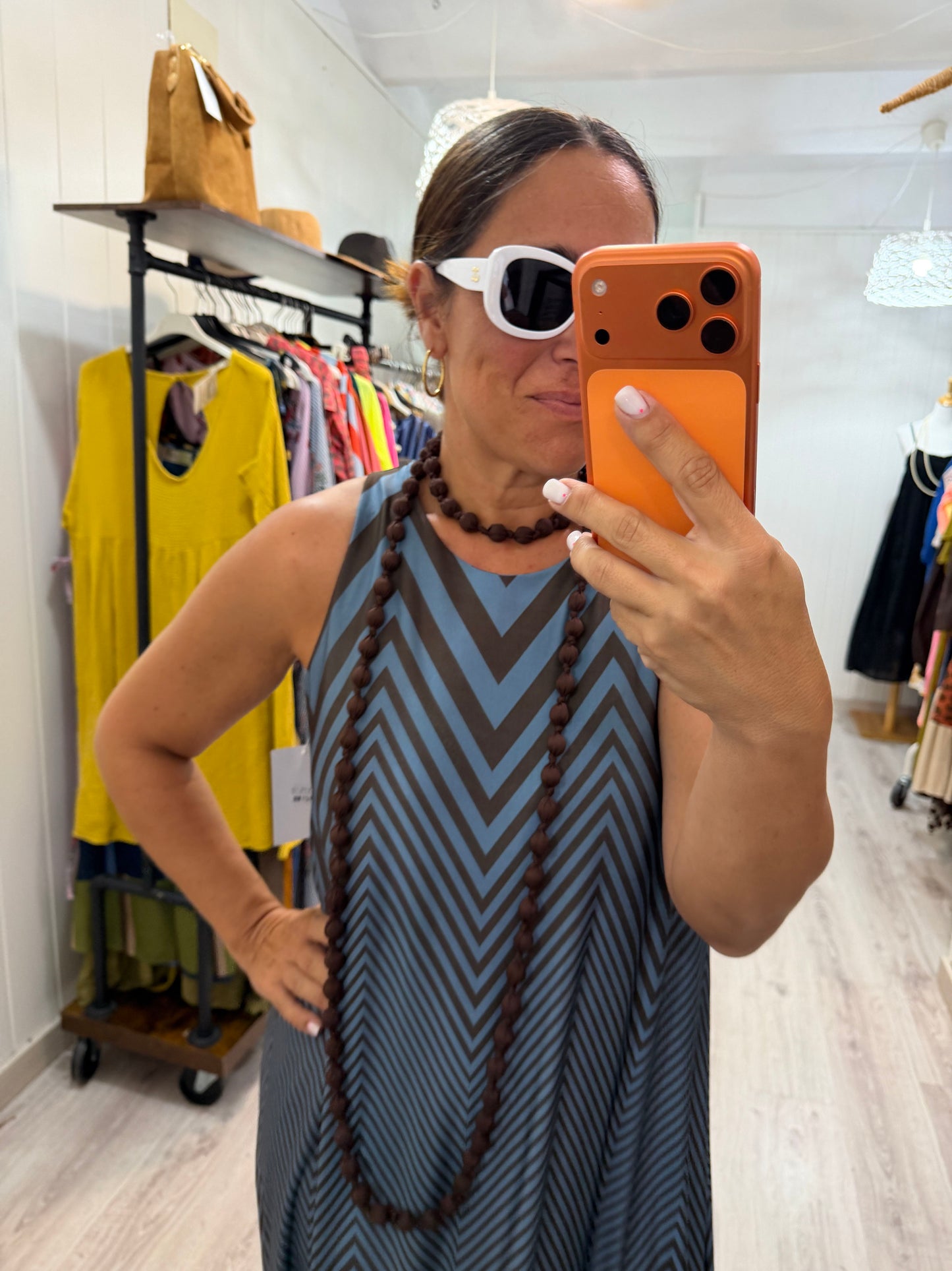 Vestido Ziggy licra fría chocolate y azul