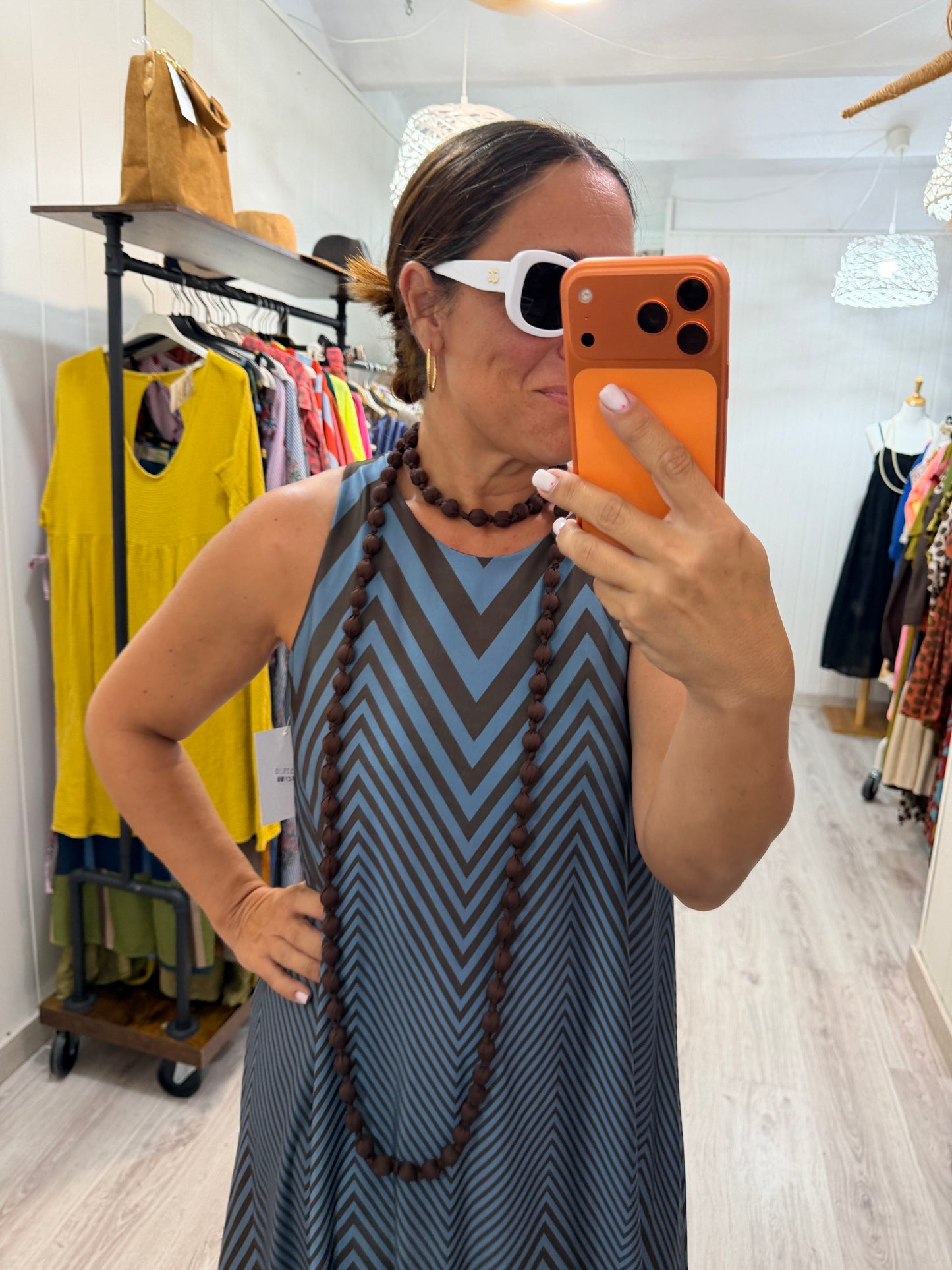 Vestido Ziggy licra fría chocolate y azul